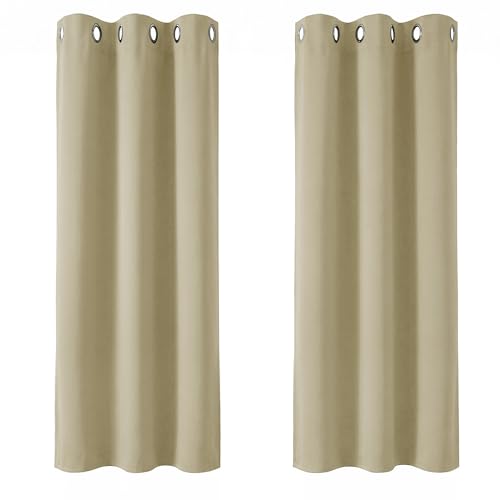 Deconovo Super Soft Window Treatments Thermal Insulated Room Darkening Curtains Eyelet Curtains for Nursery Beige 42 x 72 Inch 2 Panels
