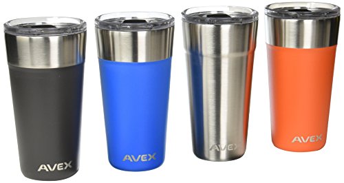 Avex Brew Pint Glass, 20oz- Slate, Blue, Orange, Stainless Steel (Set of 4)