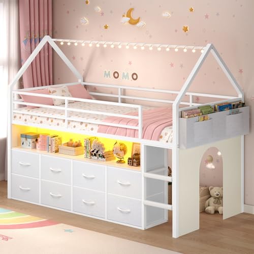 BTHFST Twin Size Loft Bed for Kids, 8 Storage Drawers &...
