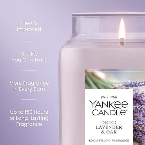 Yankee Candle Large Jar Scented Candle with up to 150 Hour Burn Time, Premium Plant Wax Blend for Consistent Burn, 22 oz Jar Candle with Room Filling Fragrance, Dried Lavender & Oak