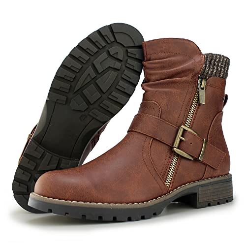 Hawkwell Women's Combat Boots Side Zipper Buckle Fashion Ankle Booties - Image 6