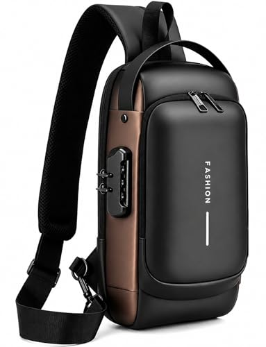 TFHUGFHG Sling Bag for Men Women, Anti Theft Crossbody Backpack with USB Charging Port, Waterproof Chest Bag with Password Lock, Large Capacity Travel Shoulder Daypack for Work Hiking Cycling