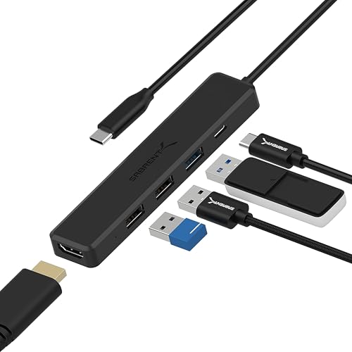 SABRENT Hub USB C HDMI 4K Adaptador USB Tipo-C 5 Puertos 100W PD 1 Puerto USB 3.0, 2 Puertos USB 2.0 y HDMI 4K Compatible con MacBook Pro Air M3 M2 M1 iPad Pro Air, Surface Pro, Laptops [HB-TC5P]