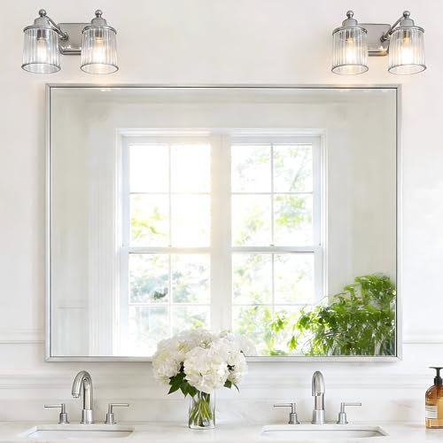 Image of COFENY 40x48inch Silver Bathroom Mirror, Silver Rectangle Mirror with Frame, Large Rectangular Wall Mirrors for Bathroom, Living Room, Hair Salon, Big Farmhouse Mirror Hang Horizontal /Vertical