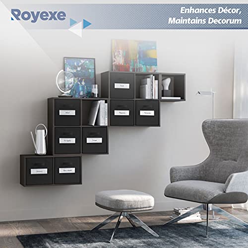 Royexe Item Container - 11 Inch Cube Storage Bins (Set Of 8). Features Large Label Window & Dual Handles & Cubby Organizer Baskets, Foldable Closet Shelf Organization Boxes, Fabric, Black #TOP4