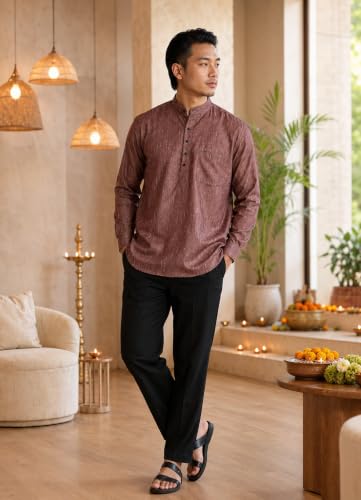Image of Majestic Man Men's Cotton Blend Textured Regular Fit Full Sleeve Short Kurta