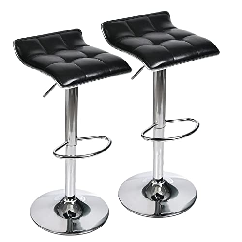 Set Of 2 Barstool, Adjustable Swivel Gas Lift Bar Stools, Pu Leather With Chrome Base, Black #TOP10