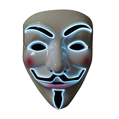 SOUTHSKY LED Mascara Disfraz de Luces Neon Led Brillante V Vendetta Mask EL Wire Light Up 3 Modos For Halloween Costume Cosplay Party (V-WHITE)