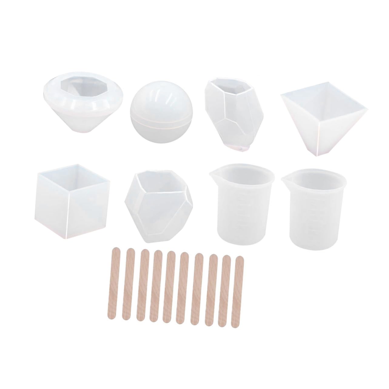 18stücke Teiliges Silikonform Schmuck Klare Epoxidharz-gießformen Verschiedenen Formen Kugel Würfel Messbechern Und Holzstäbchen Vielseitig Einsetzbar Für Kunstprojekte Und