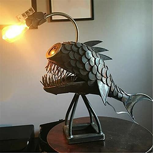 Angler Fisch Lampe Steampunk Halloween Steampunk Dekoration Vintage Eisen Kunst Handgemachte Statue Meer Tier Ornament Desktop Nachtlicht Geschenk Nachttischlampe für Schlafzimmer Beleuchtung Cover