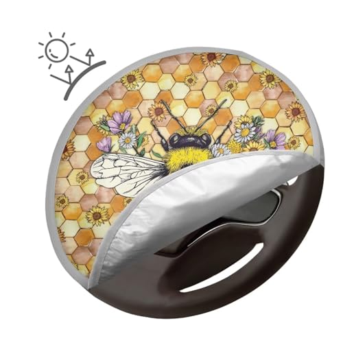 Image of Steering Wheel Sun Shade Cover Easy Installation Reflect UV Sun and Heat Cute Bee Car Interior Sunshade Anti Slip Universal Car Accessories