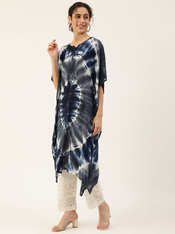 Image of Maaesa Women Handcrafted Tie & Dye Rayon Crepe Kaftan Kurta | Casual Wear | Flowy Kaftan Style | Lightweight & Breathable Fabric
