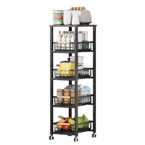 Uptyia Carrito Auxiliar con Ruedas,estanteria Cocina con 5 Niveles,Carrito Cocina con Cesta extraíble,Negro,40 * 30 * 107.5cm (5-Tier-Negro)