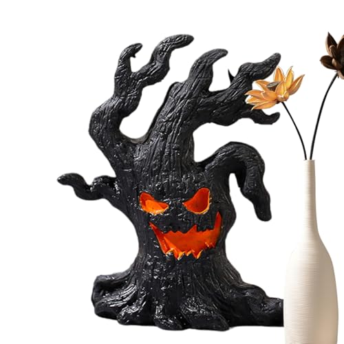 木の悪魔の置物 - ハロウィンの木の樹皮の顔 - 不気味な木の顔の彫刻 リアル |ハロウィン装飾、卓上飾り、机、窓枠、ンの木の樹皮の顔ハロウィーパーティー用屋内屋外樹脂工芸品