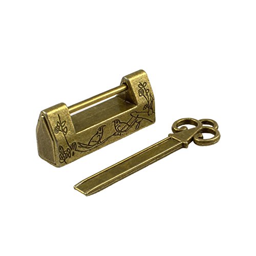 rzdeal Mini antiguo candado, tallada de pájaro de doble hebilla de cierre con llave Latch hasp para Vintage Joyero cajón para armario (latón envejecido)
