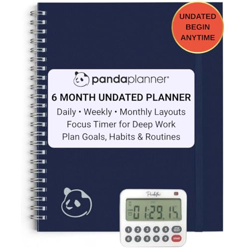 Panda Planner 2026 Ultimate Luxury 6-Month Undated Daily Planner with Focus Timer – Premium Spiral Bound Productivity & Academic Planner with Monthly, Weekly & Daily Layouts for Goal Setting, Habit Tracking, and Mental Clarity (Navy Linen)