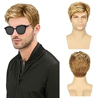 TSHAOUN Herren Perücke Blond Perücke Kurze Herrenperücke Gelockte, Herren Boyband Perücke Kostüm Natürliche Daily Kurz Perücke mit Sonnenbrille, 70er 80er Disco Täglich Halloween Perücke (Blond)