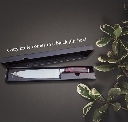 Image of Professional Chef Knife | Personalized 8 inch Stainless Steel Kitchen Knife | Custom Engraved Initial & Name | Brown Pakka Wood Handle