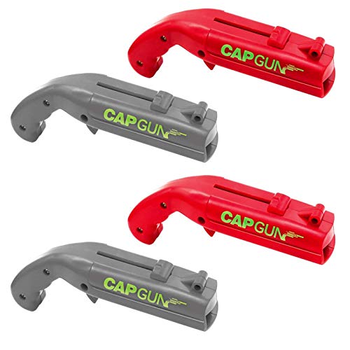 Evoio Cap Gun Bottle Opener, 4 Packs Creative Beer Bottle Opener, Cap Launcher Shooter For Home Bar Party-Shoot Over Five Meters (Red & Grey)