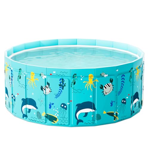 Dog Pools Alederways Foldable Dog Pools, Paddling Pool for Kids and Dogs, Thickened Non-Slip Large Indoor Outdoor Portable Pool for Girls Boy Children Dog Splash Pool Water Toy (Blue sea160 x 40cm)