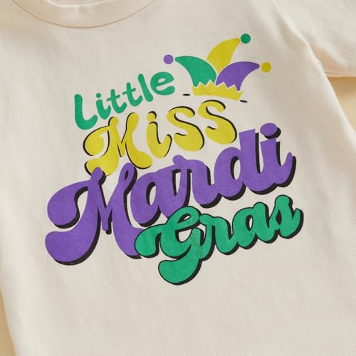 Image of Kids Toddler Girls Little Miss Mardi Gras T-Shirt Outfit Carnival Short Sleeve Celebration Top