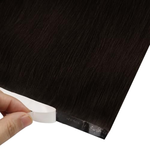 Image of Full Shine Tape in Weft Hair Extensions Human Hair Color 2 Darkest Brown 22 Inch Invisible Seamless Skin Weft Genius Weft Hair Extensions 4PCS Soft and Silky 120g for Party