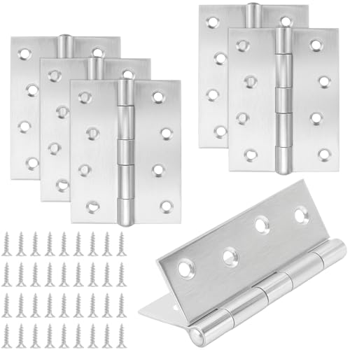 HONYUET 6 Pack 4 Inch Stainless Steel Door Hinges, 100 x 75mm Ball Bearing Butt Hinges with Screws for Cabinet, Windows, Boxes, Silver