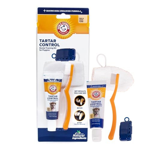 Image of Arm & Hammer for Pets Tartar Control Dental Training Kit for Puppies, Includes Dog Toothbrush, Toothpaste & Fingerbrush for Puppy Dental Health, Vanilla Ginger Flavor, 0.84 Oz