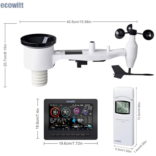ECOWITT HP2551 WiFi Stacja pogodowa Duży ekran TFT z zasilaniem energią słoneczną 7-w-1 Outdoor..