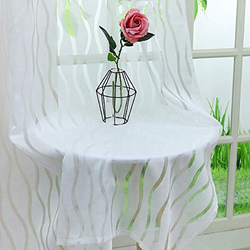 HeichkelL Voile Gardine mit Kräuselband Ausbrenner Vorhang Transparente...