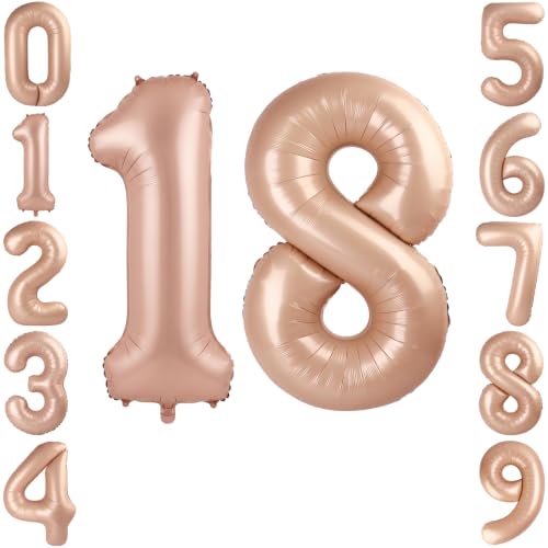 40 Inch Caramel Foil Number 18 Balloon for 18th Birthday Anniversary Decor