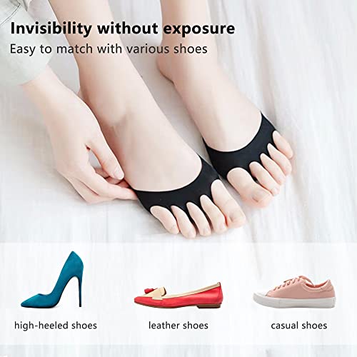 Image of Ball of Foot Cushions Pads,4 Pairs Honeycomb Fabric Forefoot Pads for Metatarsal Pads,No Show Women's Half Socks Pads Invisible Toe Topper Liner Socks Sponge Cushion (4 Pairs-2 Beige 2 Black)