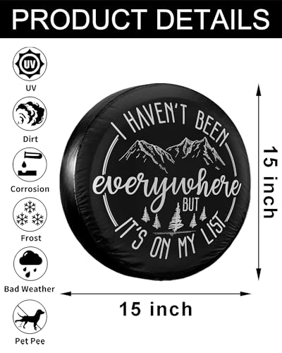 Image of Camper Explorer's Motto Spare Tire Cover - 15-inch PVC Leather Wheel Protector with Mountain and Forest Design - Waterproof & Durable for RV, Jeep, Trailer, SUV
