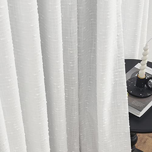 Maison Colette Pinch Pleat Sheer Curtains For Living Room,Back Tab Window Treatment Linen Texture Voile Transparent Drapes For Bedroom 2 Panels,40" Wx95 L,White #TOP5