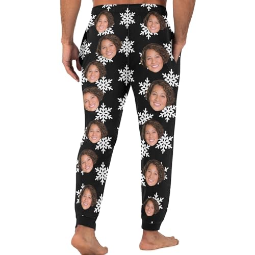 Personalized Photo Face For Mens Sleepwear Photo Face Snowflakes White Custom Pajama Pants for Gifts with Pockets2