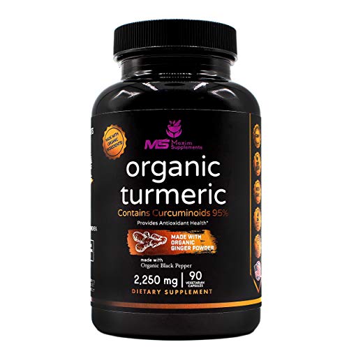 Organic Turmeric Curcumin with Ginger and Black Pepper - 2250mg Highest Potency & Bioavailability with 95% Standardized Curcuminoids - Premium Joint & Immune Support Non-GMO Gluten Free Vegan Capsules