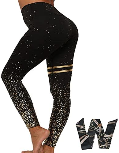 Womens Fashion Metalic Leggings Glitter Yoga Pants Sparkly Sports Running Tights, Yoga, Workout, Running, Daily Leisure (Black Gold, S)