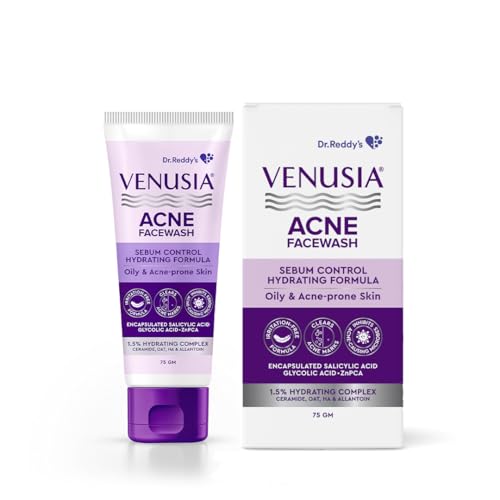 Image of Dr. Reddy's Venusia Acne Facewash | Sebum Control & Hydrating Formula | Clears Acne-marks | Enriched with encapsulated Salicylic Acid, Glycolic Acid, Ceramide - Oat - HA Complex | Oily & Acne-Prone Skin | 75g