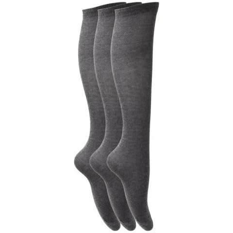 Childrens Girls Plain Knee High School Socks (Pack of 3) (UK Shoe 12-3 (Age: 8-12 years)) (Grey) Cover