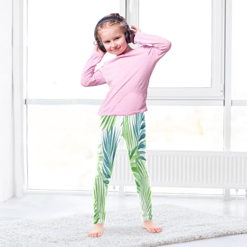 Bolaz Toddler Girls Leggings Printed Yoga Pants Leggings Green Tropical Leaves for Kids4