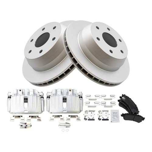 Image of TRQ Rear Brake Pad and Rotor Set Semi Metallic Coated Rotors Calipers Compatible with 2002-2004 2006 Chevrolet Silverado 1500 2000-2001 GMC Yukon XL 1500