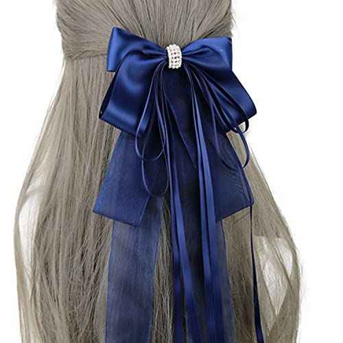 [PhoenixJ] バレッタ リボン ヘアアクセサリー ロリータ風 リボンアクセ (ブルー)