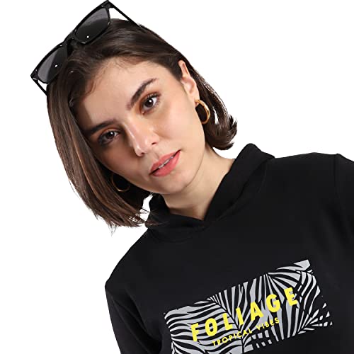 Image of PINACOLADA Women's Cotton Solid Printed Sweatshirt with Hoodie, Regular Fit for Casual Wear Full Sleeve Sweatshirt Crafted with Comfort Fit and High-Performance for Everyday Wear