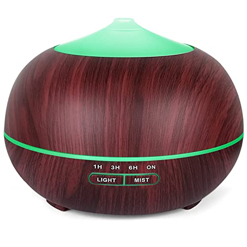 Essential Oil Diffuser Humidifier for Home: 400ml Aromatherapy Air Diffusers for Large Room - Electric Ultrasonic Aroma Vaporizer for Bedroom - Cool Mist Humidifiers with LED Light (Brown)