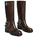 AMINUGAL Brown Knee High Boots Women Square Toe Pull On Boots Wide Calf Riding Boots Fashion Buckles Chunky Boots Metallic Casual Vintage Buckle Rivet Boots Size 8