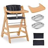 hauck Hochstuhl Alpha Move für Kinder ab 6 Monaten - inkl. Essbrett, Sitzauflage, 5-Punkt-Gurt und Essteller - Babystuhl mit Rollen aus Holz (FSC® zertifiziert) - mitwachsend & verstellbar