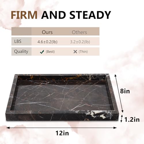 Image of Real Natural Marble Tray for Bathroom, Vanity, Kitchen and Desktop, Rectangle Genuine Marble Stone Tray for Jewelry, Cosmetics, Candles, Lotion, Perfume and Home Decor Brown