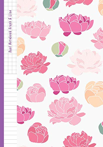 Dual Notebook Graph & Line: Flower Pink Cute Cover Half College Ruled / Half Graph 4x4 mixed paper styles on one sheet to get creative: Coordinate, ... write accompanying notes, draw sketches Diary image 3