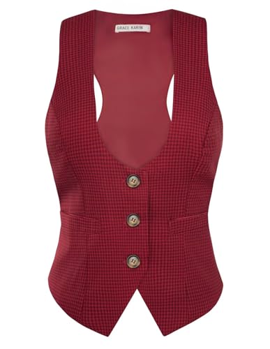 Image of GRACE KARIN Women's Suit Vest Top, Dressy Casual Sleeveless Button Waistcoat, Fromal Steampunk Blazer for Work Office
