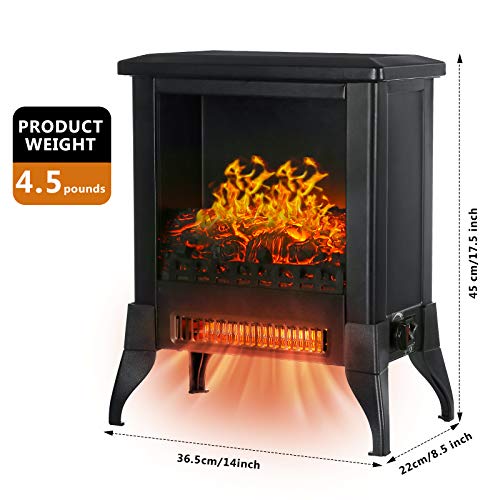 KINGSO Electric Fireplace Heater, 18 Inch Fireplace Heater with 3D Realistic Flame Effect, Indoor Electric Stove Heater, CSA Certified Overheating Safety Protection , Portable, 1400W